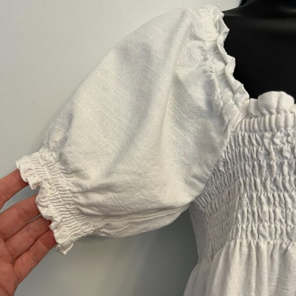 Faherty White Organic Cotton Puff Sleeve Babydoll Dress, Size Large - Picture 4 of 12